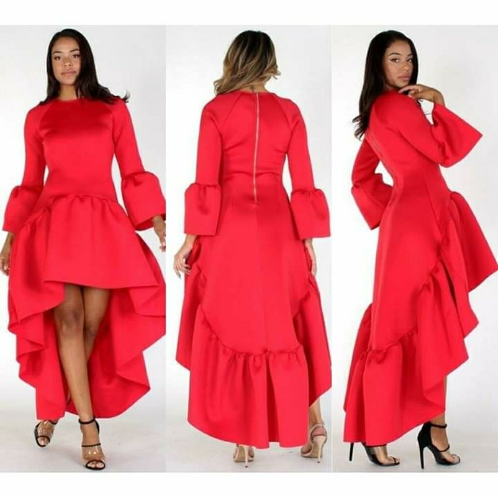 ** SOLD OUT **Red hi-lo, ruffle dress